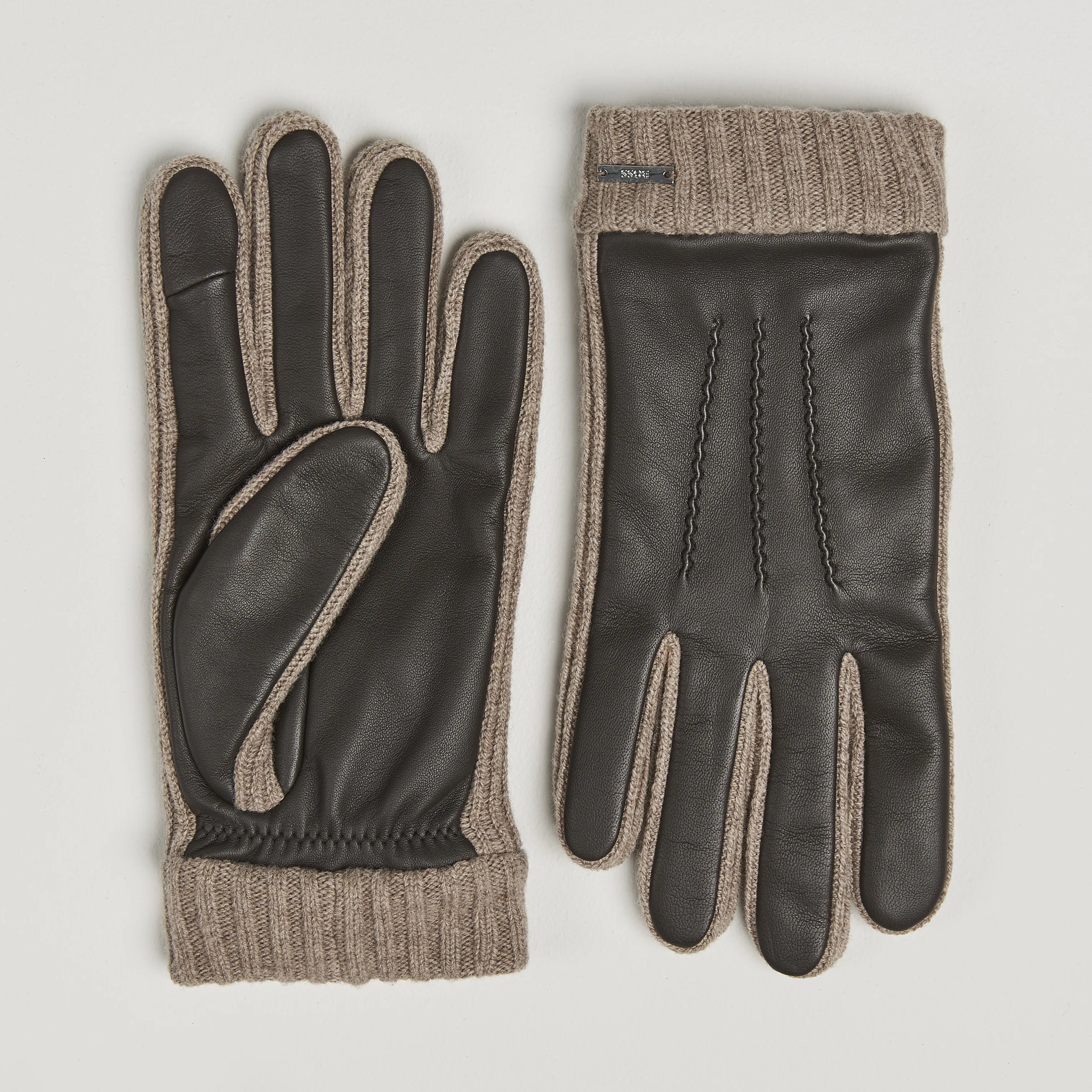 BOSS BLACK Hyden Leather Gloves Dark Brown