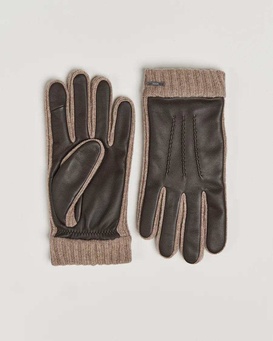 BOSS BLACK Hyden Leather Gloves Dark Brown