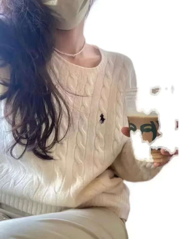 Cañas para mujeres Tees Invierno Nuevo manga de polo torcido vintage suéter de tejer rosa gris negro holgada de tejido jersey fe