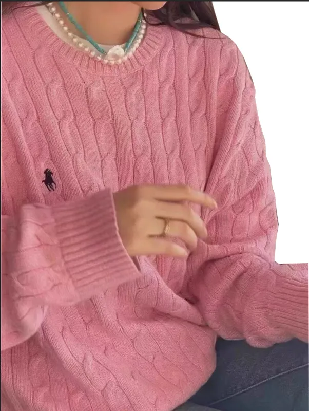 Cañas para mujeres Tees Invierno Nuevo manga de polo torcido vintage suéter de tejer rosa gris negro holgada de tejido jersey fe