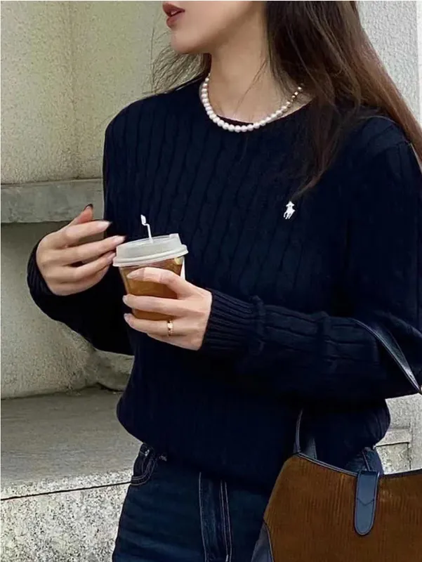 Cañas para mujeres Tees Invierno Nuevo manga de polo torcido vintage suéter de tejer rosa gris negro holgada de tejido jersey fe