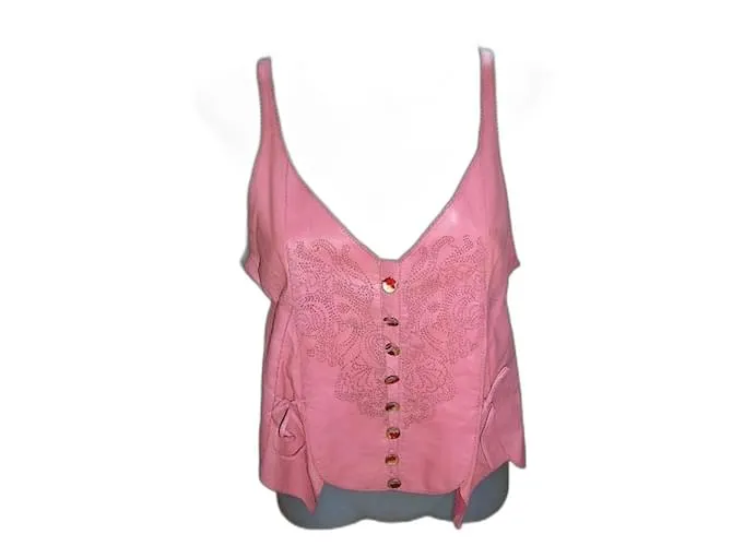 Christian Lacroix Corsé de cuero rosa. Talla 38. 