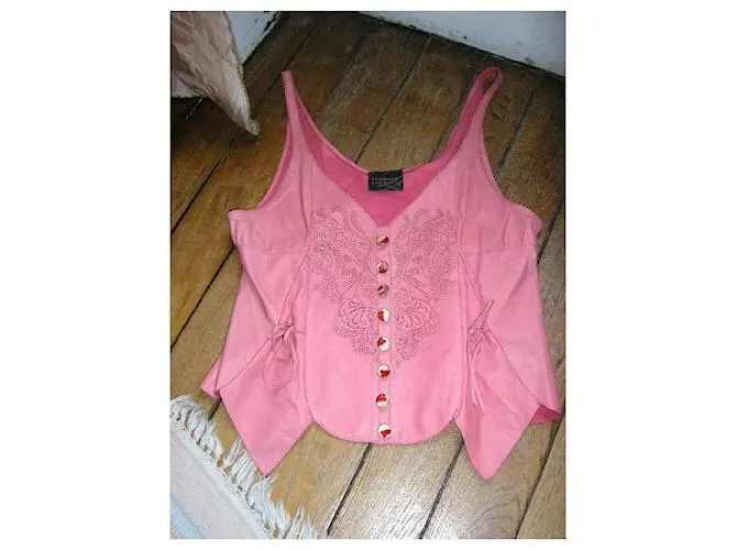 Christian Lacroix Corsé de cuero rosa. Talla 38. 
