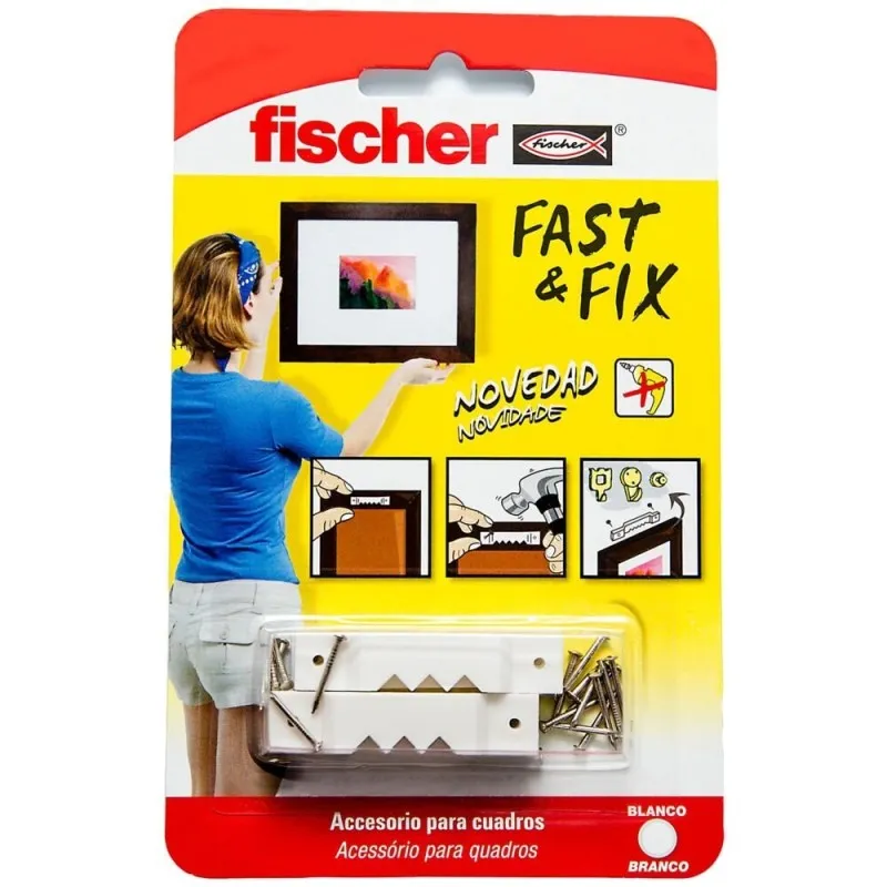 Colgador Fast & Fix Cuadros Rectos Fischer. Blíster de 10 unidades.