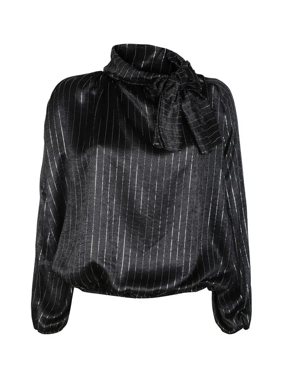 Daystar Blusa de mujer de manga larga con rayas plateadas.