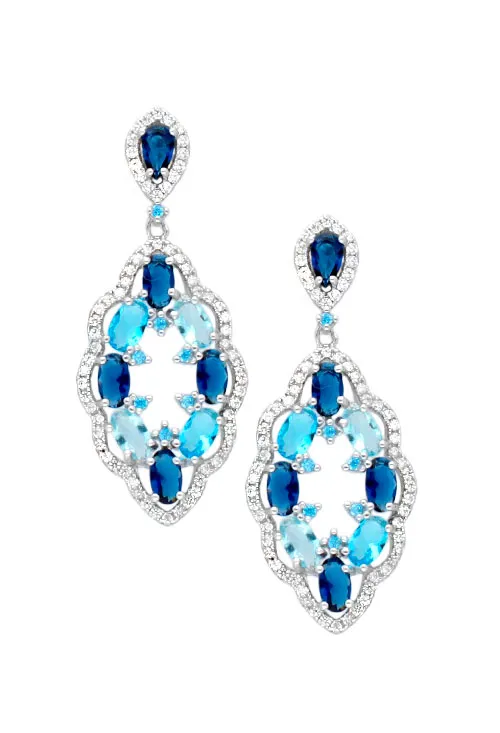 Pendientes largos plata con cristales checos tonos azules modelo fantasia