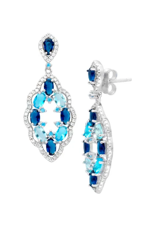 Pendientes largos plata con cristales checos tonos azules modelo fantasia