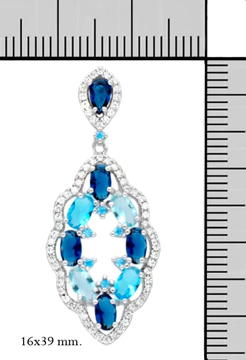 Pendientes largos plata con cristales checos tonos azules modelo fantasia