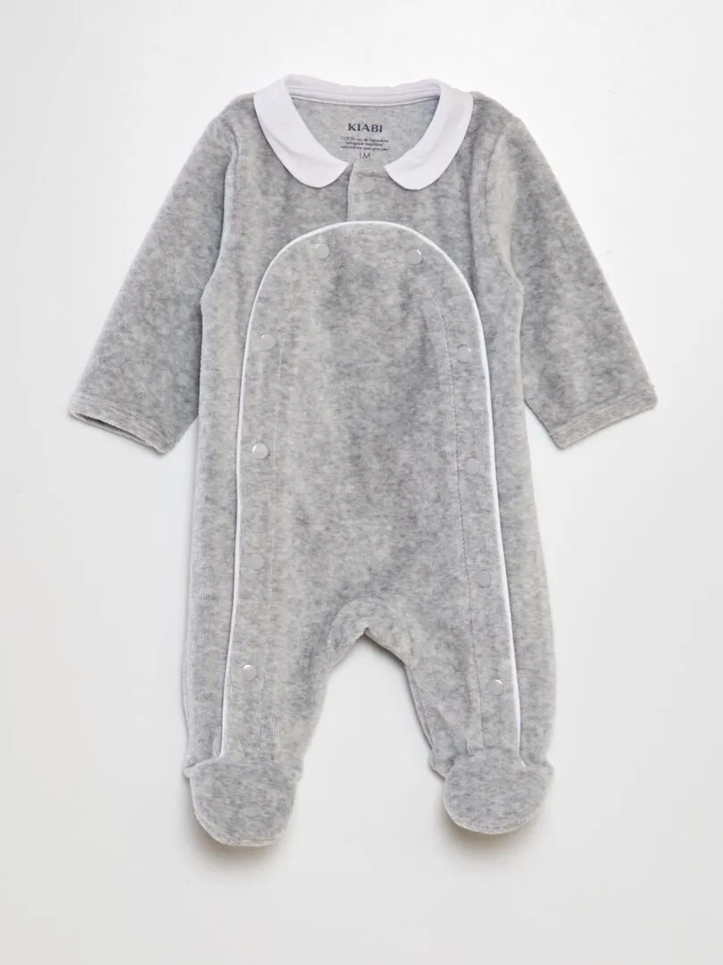 PIJAMA DE TERCIOPELO CON CUELLO BEBé  GRIS