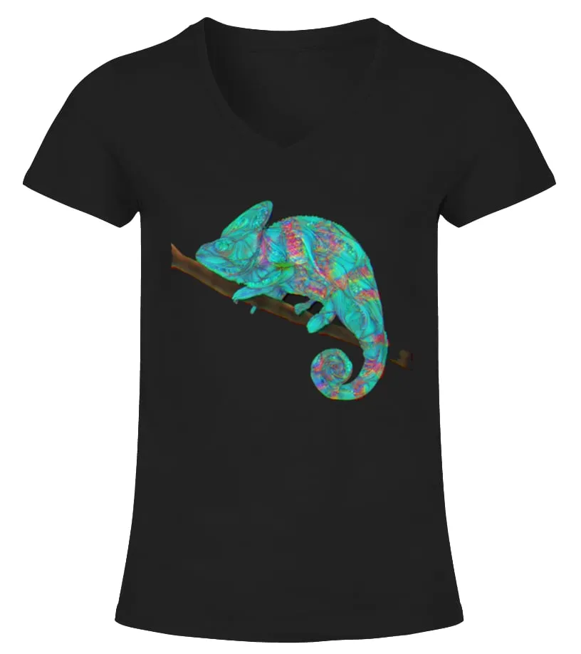Top Shirt chameleon front Camiseta cuello pico Mujer