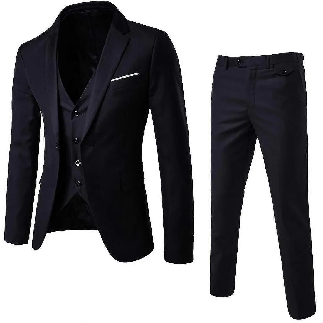 Traje delgado de 3 piezas para hombres Set de un botón Chaqueta sólida Chaleco Pantalones Business Set A